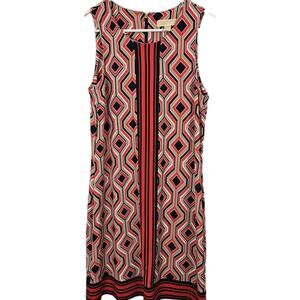 Michael Kors Geo Print Shift Jersey Dress Fully Lined Sleeveless Navy Coral L